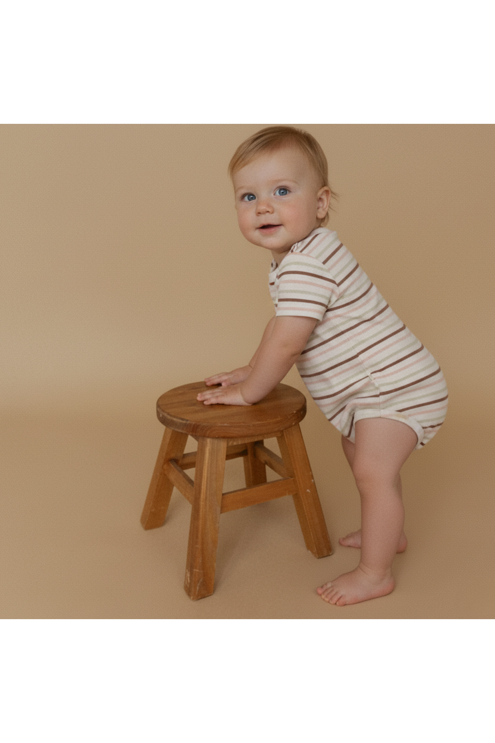 Organic Short Sleeve Bubble Romper - Terra Stripes