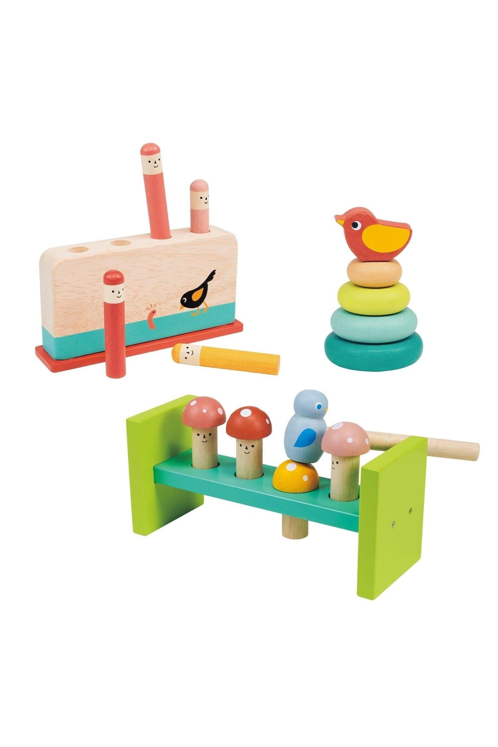 Toddler Learning Bundle, Stacking Tree, Bird Pop Up & Hammer Bench