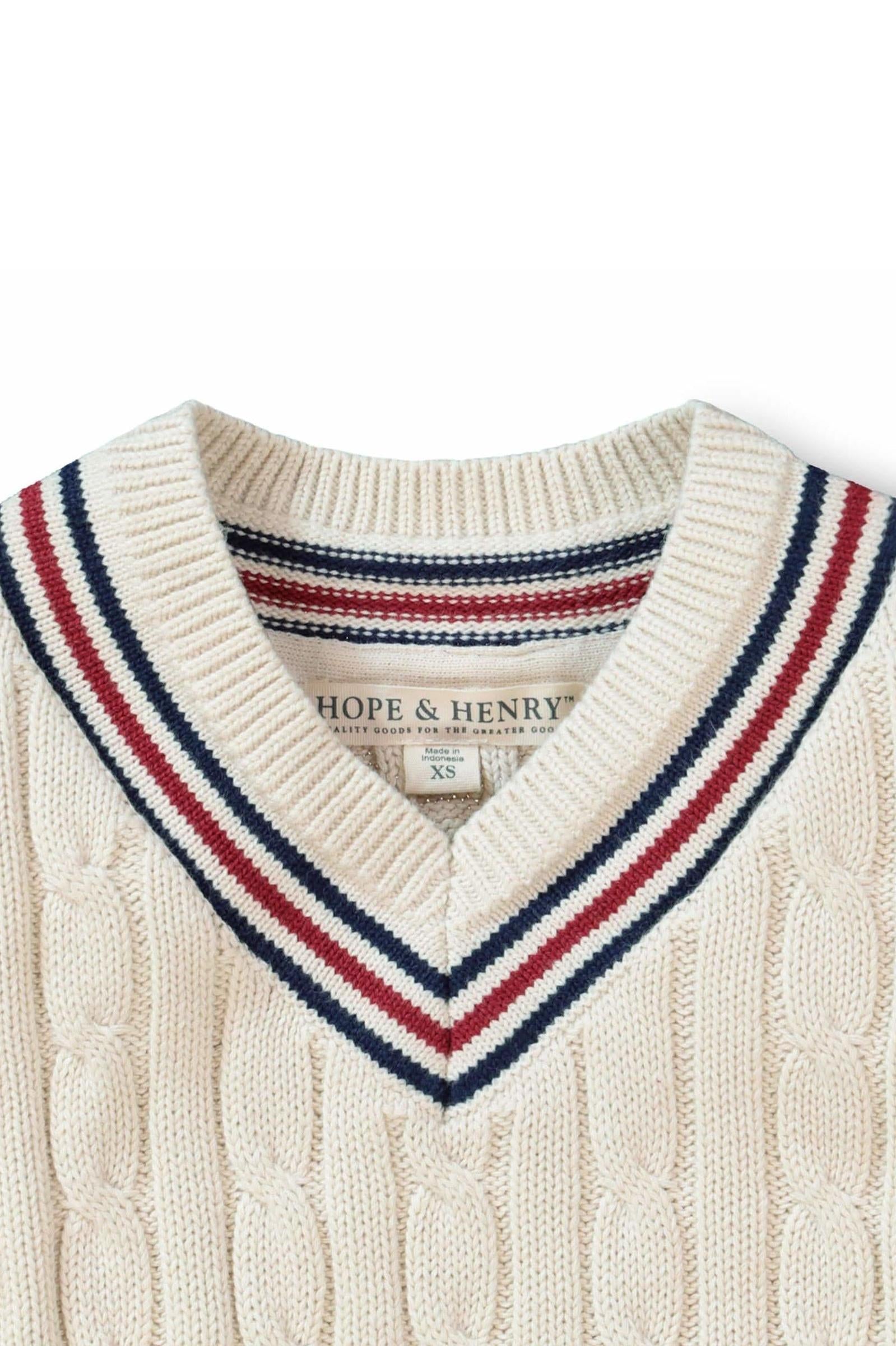 Organic Cotton V-Neck Cricket Sweater for Baby Boys, Ivory