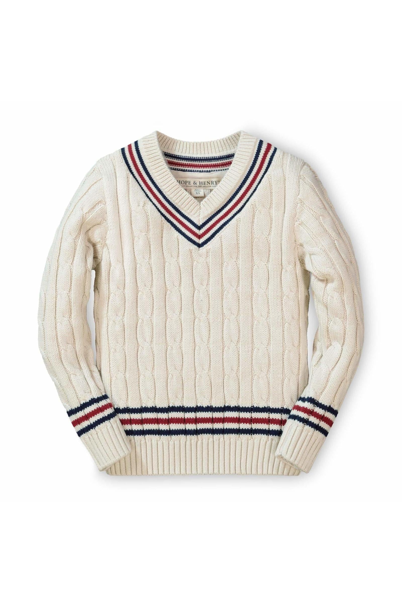 Organic Cotton V-Neck Cricket Sweater for Baby Boys, Ivory