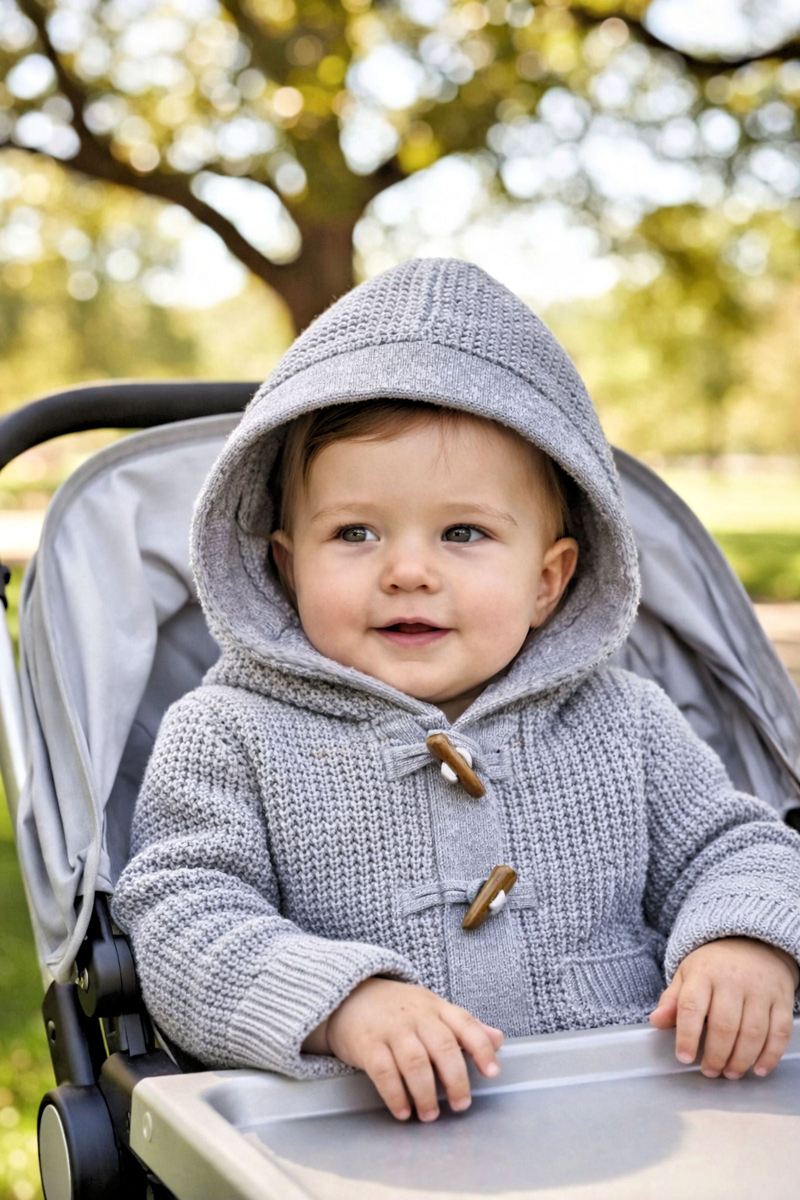 Organic Cotton Waffle Stitch Hooded Baby Sweater, Gray