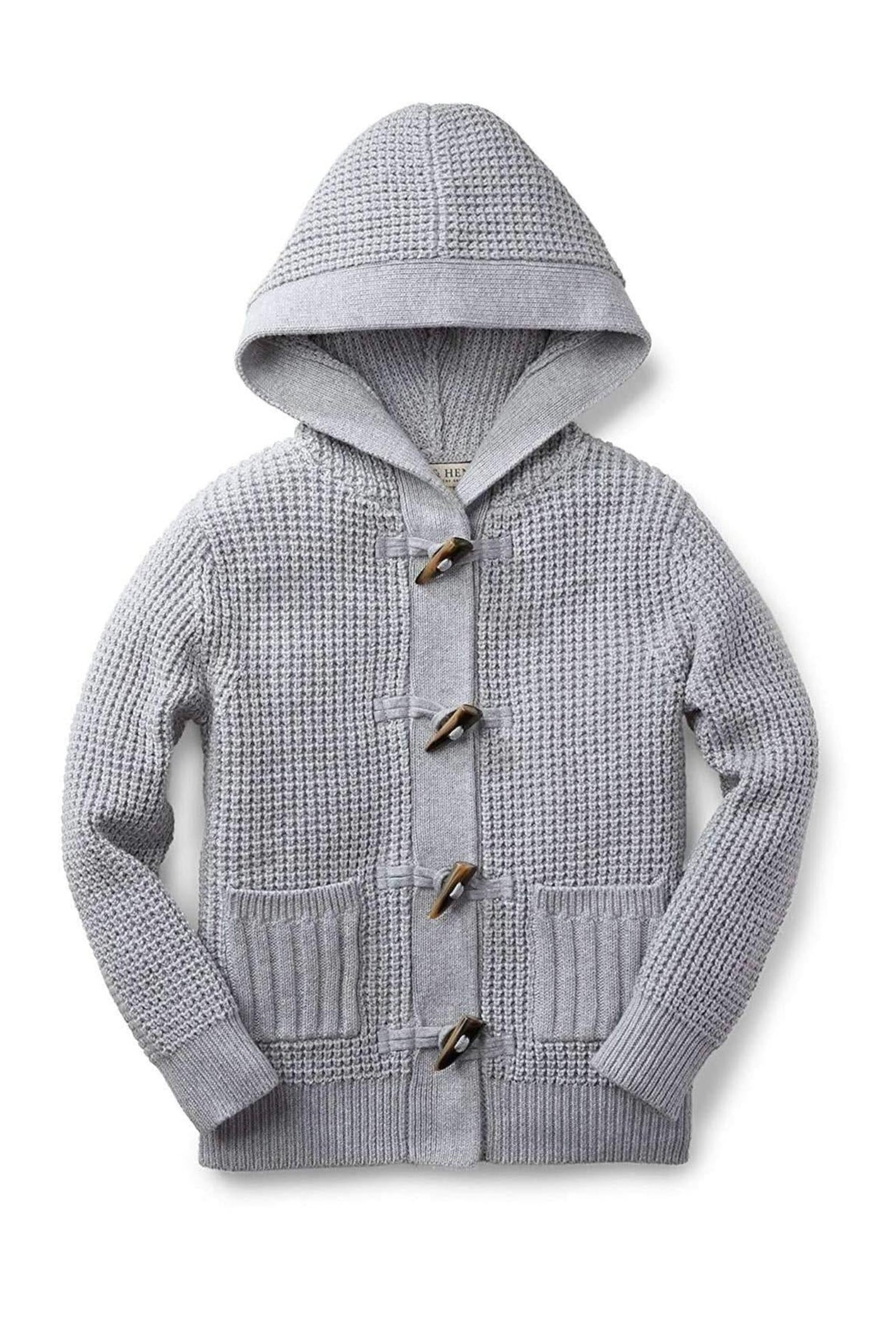 Organic Cotton Waffle Stitch Hooded Baby Sweater, Gray