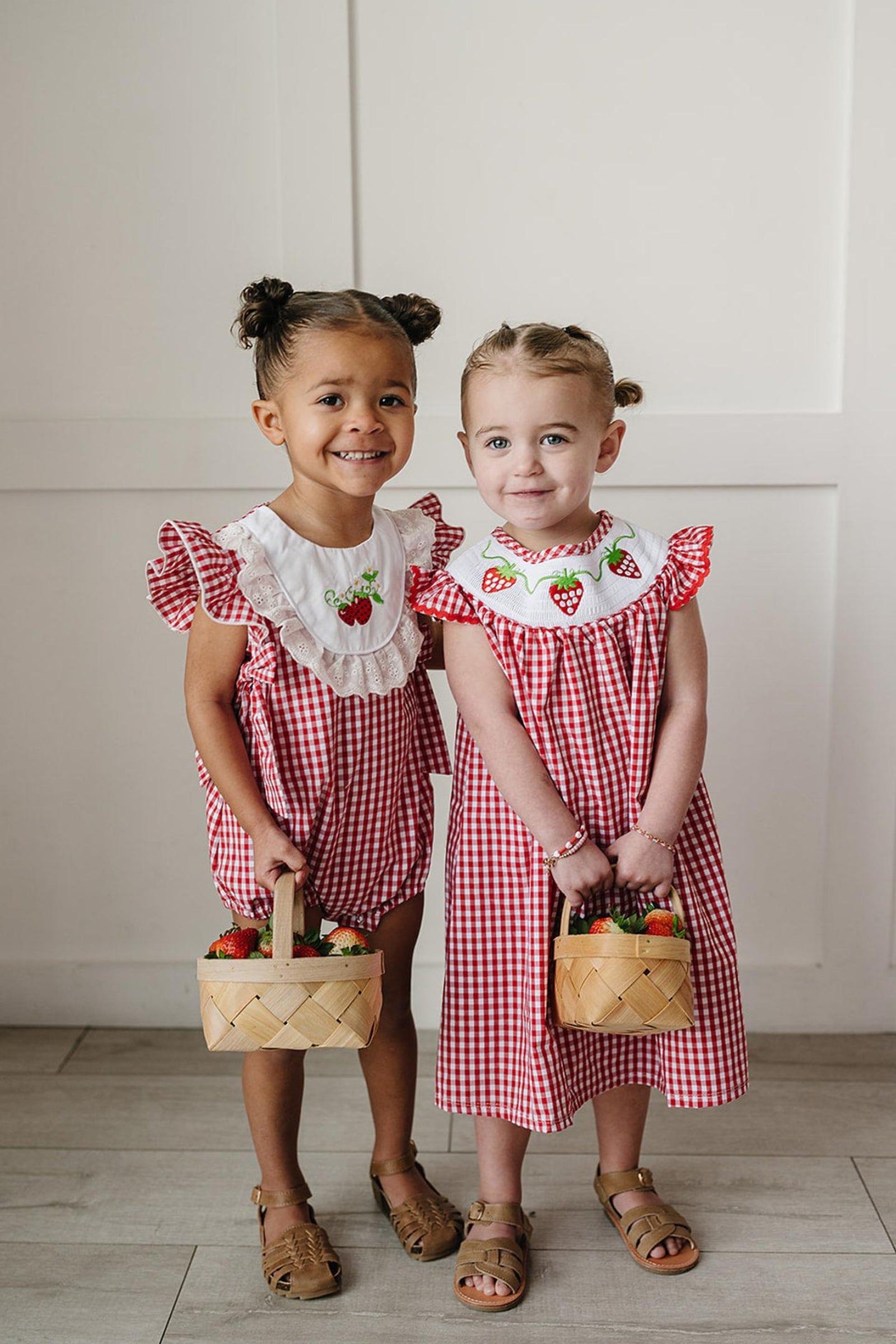 Gingham Strawberry Cotton Bubble Romper, Baby - Toddler