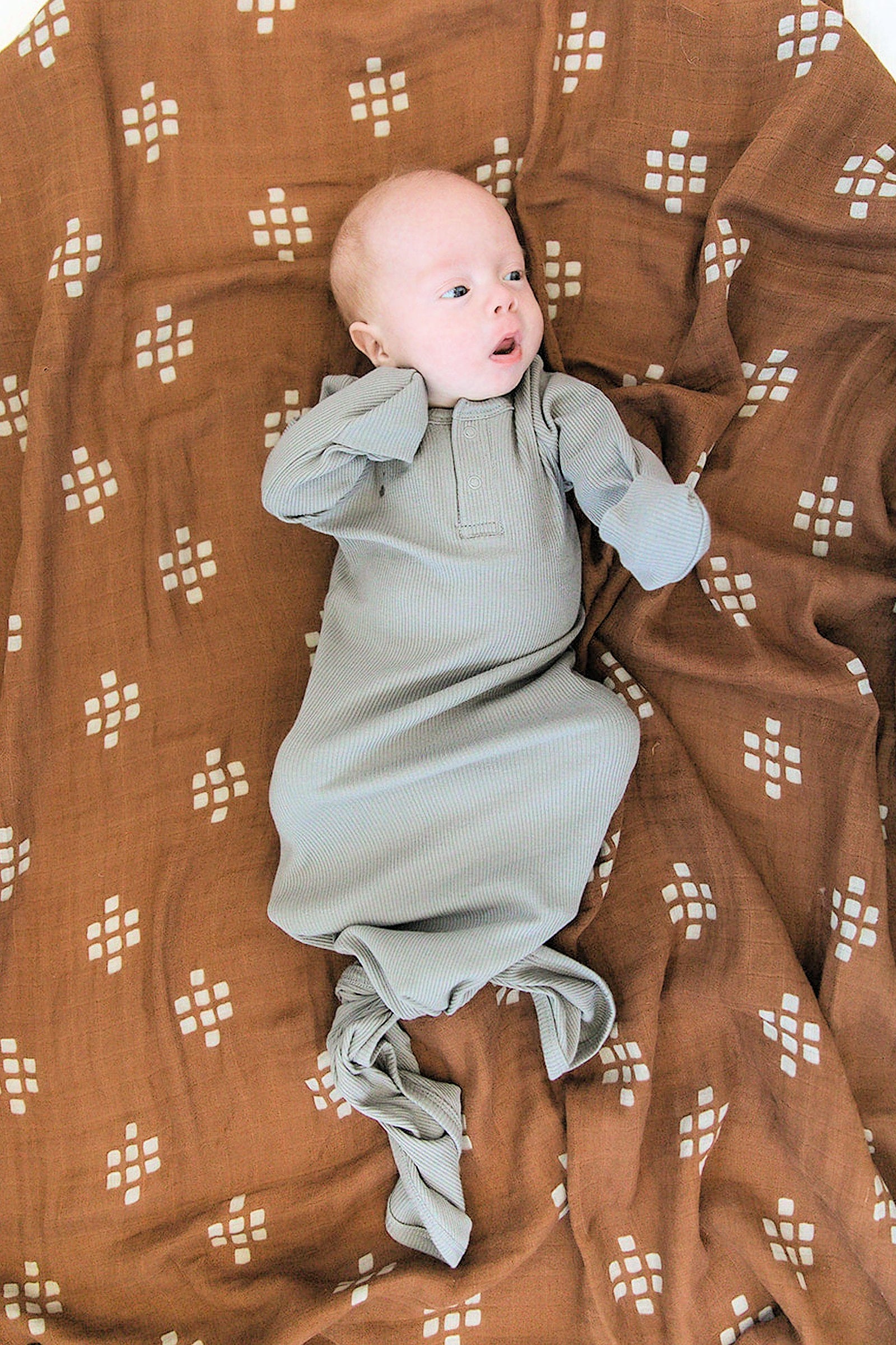 Grey Ribbed Knot Gown, Baby Essentials, Organic Cotton