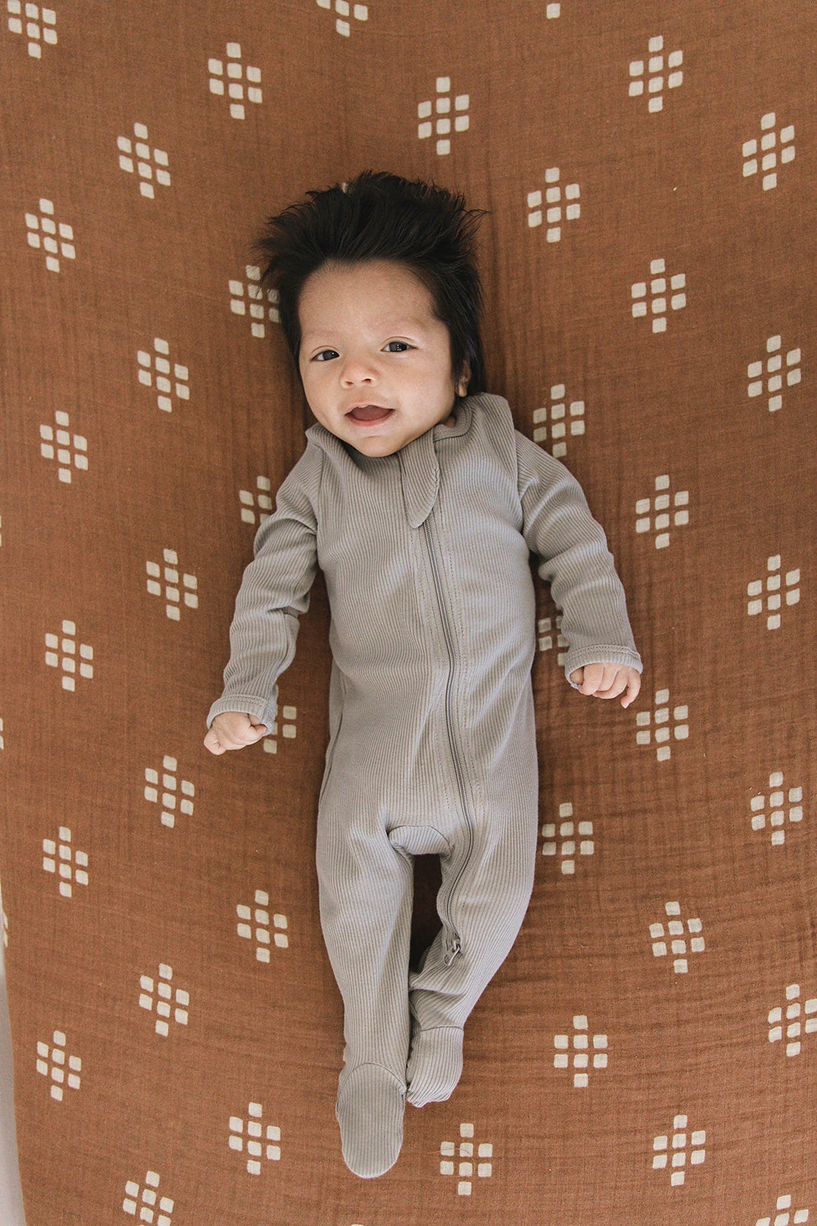 Grey Ribbed Zipper Footed Pajama, Organic Cotton, Baby Essentials
