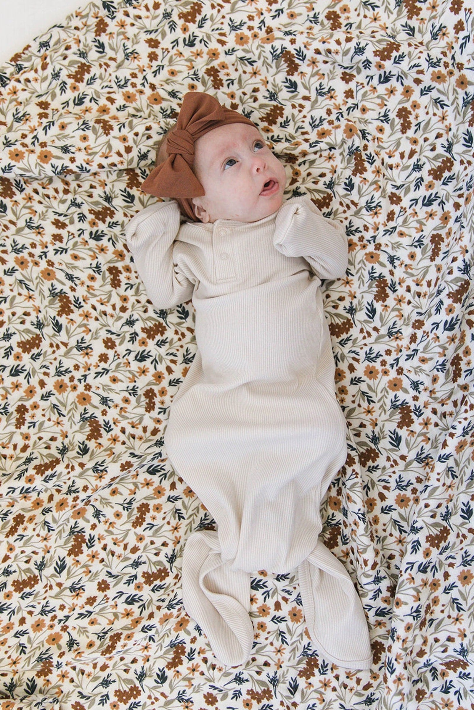 Vanilla Ribbed Knot Gown, Baby Essentials, Organic Cotton